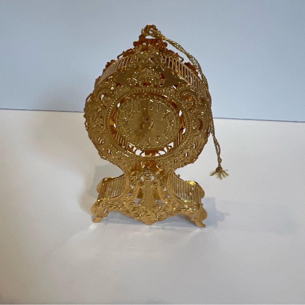 Danbury Mint 23K Gold Plated Christmas Ornament MANTLE CLOCK Vintage 99 - Picture 2 of 2